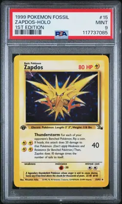 Pokemon Fossil 1st Edition Zapdos 15/62 PSA 9 - Image 1