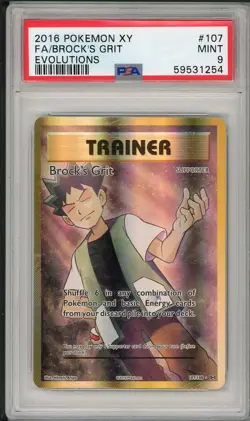 2016 Pokemon XY Evolutions Brock's Grit Full Art #107 PSA 9 - Image 1