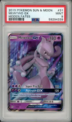 2019 Pokemon Sun & Moon Hidden Fates Mewtwo GX #31 PSA 9 - Image 1
