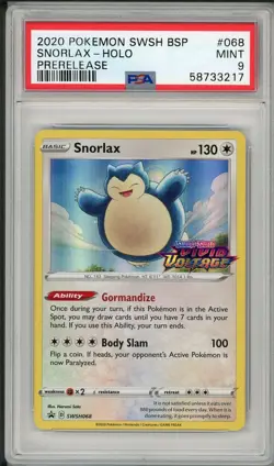 2020 Pokemon SWSH Black Star Promo Snorlax Holo Prerelease #068 PSA 9 - Image 1