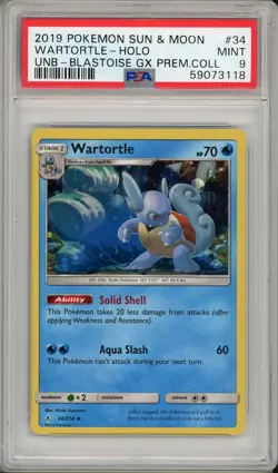 2019 Pokemon Blastoise GX Premium Collection Wartortle Holo Promo #34 PSA 9 - Image 1