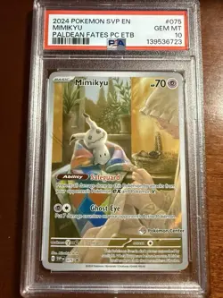 2024 POKEMON PALDEAN FATES POKEMON CENTER ETB PROMO SVP #075 MIMIKYU PSA 10 - Image 1
