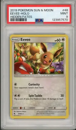 2019 Pokemon Sun & Moon Hidden Fates Eevee Holo #48 PSA 9 - Image 1