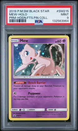 2019 POKEMON SM BLACK STAR PROMO HIDDEN FATES PIN COLL #SM215 MEW-HOLO PSA 9 - Image 1