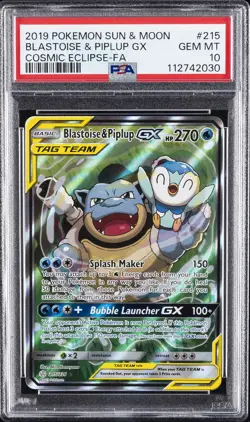 2019 POKEMON SUN & MOON COSMIC ECLIPSE FULL ART/BLASTOISE & PIPLUP GX PSA 10 - Image 1