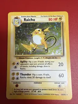 Pokemon TCG Base Set Raichu Holo Rare Card 14/102 Vintage LP Condition - Image 1
