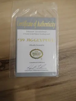 Pokemon Jigglypuff 23K Gold-Plated Card Certificate of Authenticity 1999 - Image 2