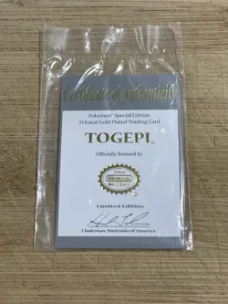 Pokemon Togepi Certificate of Authenticity For 23K Gold Burger King Card - Image 1