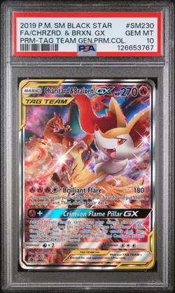 2019 POKEMON SM BLACK STAR PROMO #SM230 FULL ART/CHARIZARD & BRAIXEN GX PSA 10 - Image 1