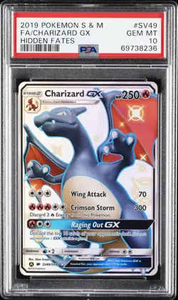 2019 POKEMON SUN & MOON HIDDEN FATES #SV49 FULL ART/CHARIZARD GX PSA 10 - Image 1