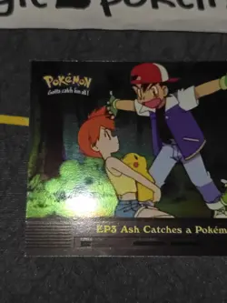 EP3 Ash Catches a Pokemon Holo Pokemon Topps Series 2 Card NM front/LP back - Image 3