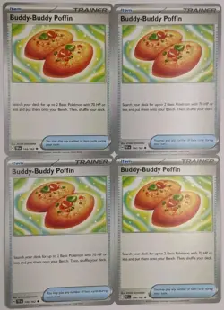 x4 Pokemon Buddy-Buddy Poffin 144/162 TEF EN NM Pack Fresh Playset - Image 1