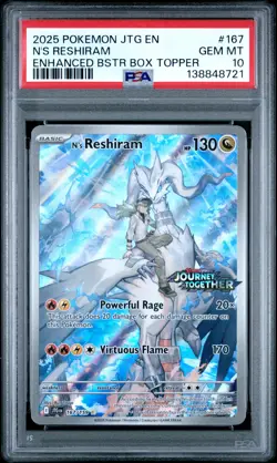 PSA 10 N's Reshiram 167/159 Pokemon Journey Together Box Topper Stamped GEM MINT - Image 1