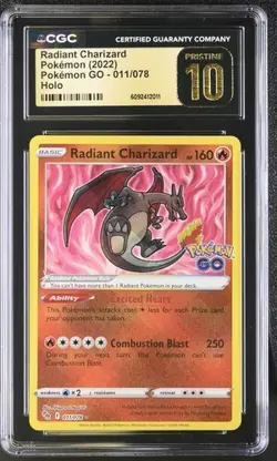 CGC Pristine 10 Pokemon TCG Radiant Charizard 011/078 Pokemon GO Holo (2022) - Image 1