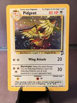 Pokemon TCG Pidgeot #14/130 Base Set 2 Holo Rare WOTC VTG 2000 MP/HP Swirl - Image 1