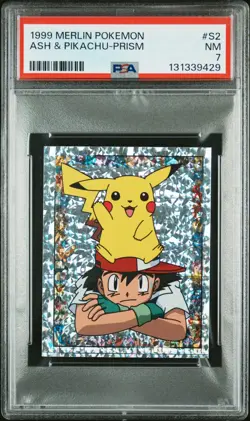 PSA 7 NM 1999 MERLIN POKEMON #S2 ASH & PIKACHU-PRISM - Image 1