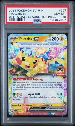 2024 POKEMON INDONESIAN SV-P PROMO ULTRA BALL LEAGUE-TOP PRIZE PIKACHU EX PSA 10 - Image 1