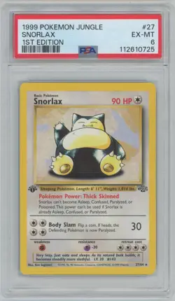 1999 Pokemon Jungle #27 Snorlax - 1st Edition (PSA 6 EX-MT) - Image 1