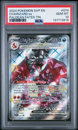 2024 Pokemon Black Star Promo #074 Charizard Ex Paldean Fates Tin PSA 10 - Image 1