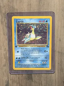 Pokemon TCG Lapras 1st Edition Rare Holo Card #10/62 Fossil - Image 1