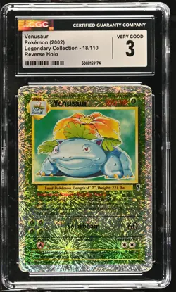 CGC 3 Venusaur 2002 Legendary Collection 18/110 Reverse Holo Pokemon Card - Image 1