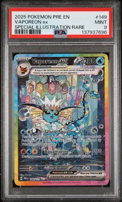 2025 POKEMON PRE EN-PRISMATIC EVOLUTIONS #149 VAPOREON EX PSA 9 - Image 1