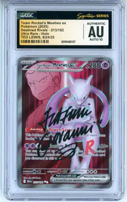 CGC Auto 10 Signed Ted Lewis Pokemon TCG Team Rocket's Mewtwo ex 213/182 (2025) - Image 1