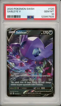2020 Pokemon Sword & Shield Base Set Sableye V #120 PSA 10 - Image 1