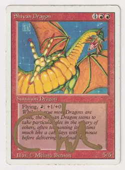 Gold Signed Shivan Dragon HP Revised Artist Melissa Benson 1994 MTG Magic Rare! - Image 1
