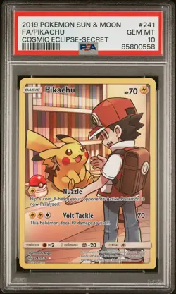 2019 POKEMON SUN & MOON COSMIC ECLIPSE SECRET #241 FULL ART/PIKACHU PSA 10 - Image 1