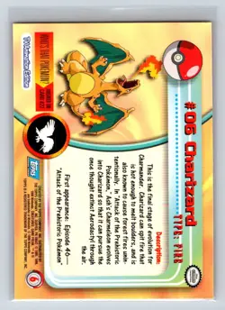 1999 Topps Pokemon Charizard - #06 - Non-Holo - TV Series 1 Blue Logo - Image 2