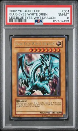 PSA 8 Blue-Eyes White Dragon LOB-001 Original Print Yugioh Misprint Foil Shift - Image 1