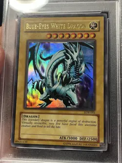 PSA 8 Blue-Eyes White Dragon LOB-001 Original Print Yugioh Misprint Foil Shift - Image 3