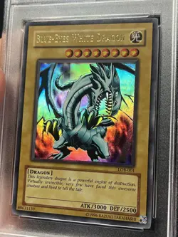 PSA 8 Blue-Eyes White Dragon LOB-001 Original Print Yugioh Misprint Foil Shift - Image 4