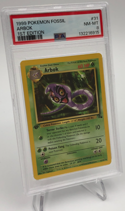 1999 POKEMON FOSSIL Trading Card ARBOK #31/62 1ST EDITION graded PSA NM-MT 8 - Image 1