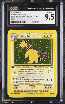 CGC 9.5 MINT+ Ampharos 2001 Neo Revelation 1/64 Holo Pokemon Card psa - Image 1