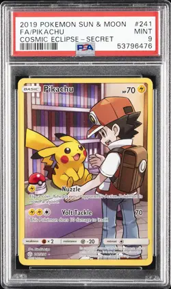 2019 POKEMON SUN & MOON COSMIC ECLIPSE SECRET #241 FULL ART/PIKACHU PSA 9 - Image 1