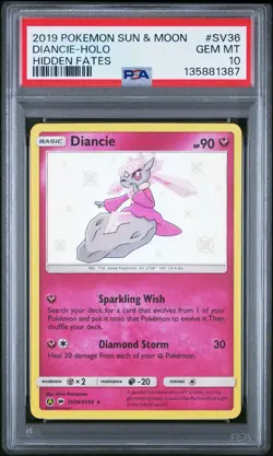 2019 Pokemon Sun & Moon Diancie Holo Hidden Fates #SV36 GEM MINT PSA 10 - Image 1