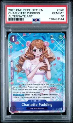 2025 ONE PIECE OP11-A FIST OF DIVINE SPEED 070 CHARLOTTE PUDDING ALT ART PSA 10 - Image 1