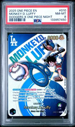 PSA 8 One Piece Los Angeles Dodgers Monkey D. Luffy Promo Card English - Image 1