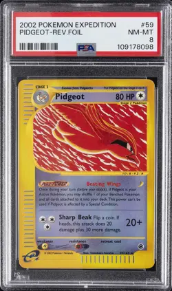 2002 POKEMON EXPEDITION #59 PIDGEOT-REVERSE FOIL PSA 8 - Image 1