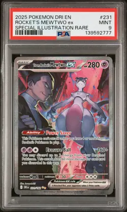 2025 POKEMON DRI EN-DESTINED RIVALS #231 TEAM ROCKET'S MEWTWO EX PSA 9 - Image 1