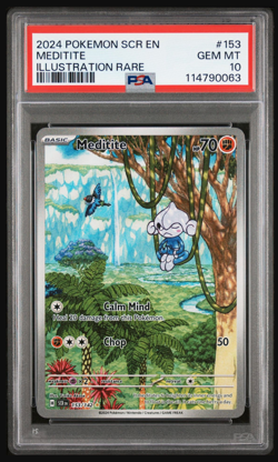 2024 POKEMON SCR EN-STELLAR CROWN ILLUSTRATION RARE #153 MEDITITE PSA 10 - Image 1
