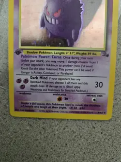1st Edition Fossil Gengar Holographic Pokemon Card Original - Image 3