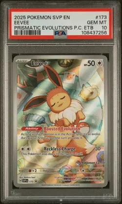 2025 POKEMON PRISMATIC EVOLUTIONS POKEMON CENTER ETB PROMO SVP #173 EEVEE PSA 10 - Image 1