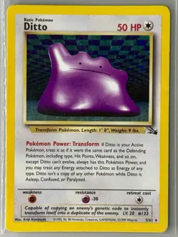 1995 Pokemon Fossil Unlimited Ditto Holo Rare 3/62 LP - Image 1