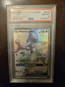 Pokemon TCG Mewtwo GX SV59/SV94 Hidden Fates Shiny Vault Holo Gem Mint 10 - Image 1
