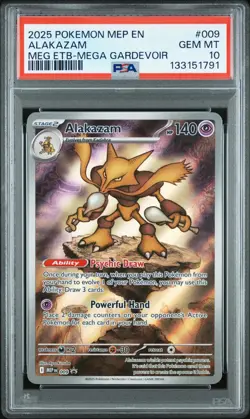 2025 POKEMON EVOLUTION BLACK STAR PROMO 009 ALAKAZAM MEGA ETB PSA 10 - Image 1