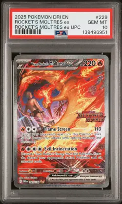 2025 POKEMON DRI EN-DESTINED RIVALS #229 TEAM ROCKET'S MOLTRES EX PSA 10 - Image 1