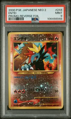 2000 Pokemon Japanese Neo 2 Promo #244 Entei PSA 9 - Image 1